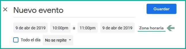 Agenda reuniones en Google Calendar en diferentes zonas horarias 2 Zona horaria