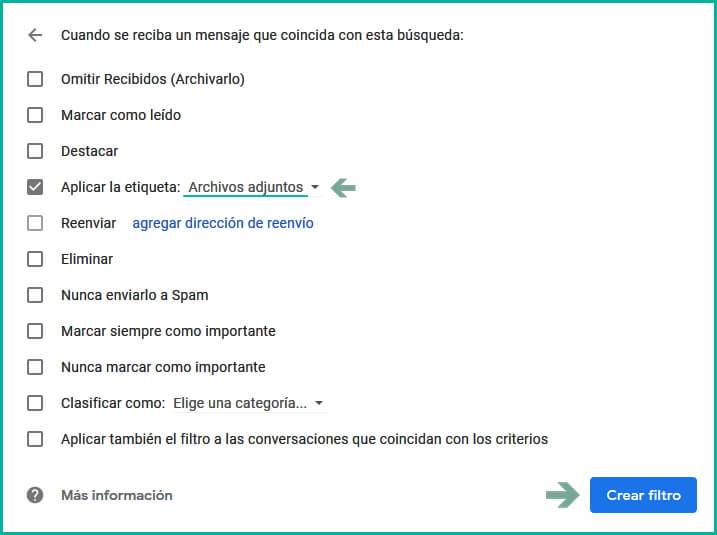 Aplicar etiqueta a uno de los filtros de Gmail