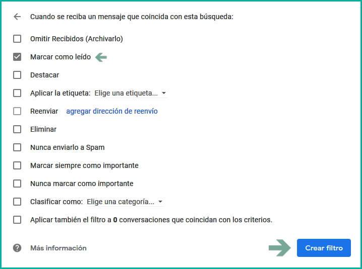 Filtro de Gmail para mensajes marcados como no leidos